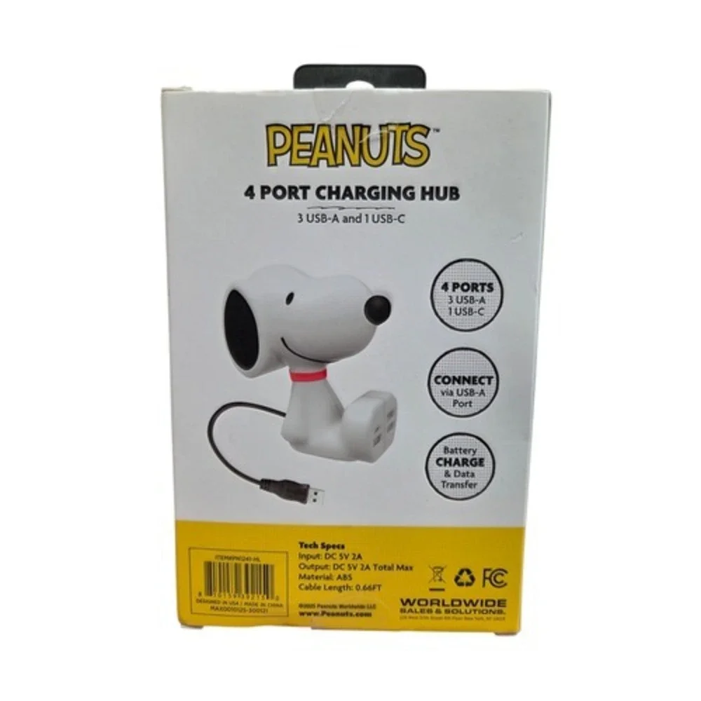 2025 Peanuts Snoopy 4-Port Charging Hub USB-A/USB-C Battery Data Transfer